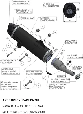 Obrázek produktu pro Kryt tlumiče výfuku LeoVince náhradní díl kryt zadního tlumiče výfuku, černý, 370mm