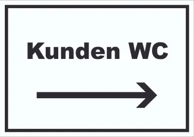 Produktbild von Kunden WC Schild mit Text und Richtungspfeil rechts Toilette waagerecht A2 (420x594mm)