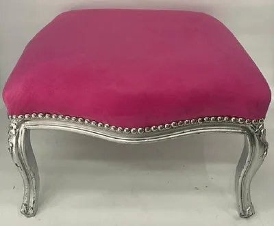Barock Hocker Sitzhocker Fußhocker Rosa Silber Baroque Stool Footstool Pink Silver