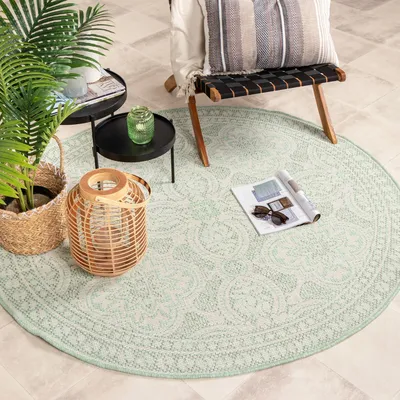 Produktbild von In- & Outdoor Teppich Rund - Summer Oriental Mint - Ø 100cm - Boho, Modern - Balkon, Garten / Terrasse -  FRAAI | Home & Living