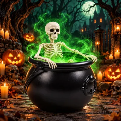Obrázok produktu pre Halloweenová dekorácia – čarodejnica so 40 cm vysokým skeletom – zariadenie s LED osvetlením
