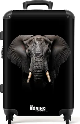 Produktbild von NoBoringSuitcases.com Koffer Mittelgroß 67x43x25 cm, Tiere auf schwarzem Hintergrund: Elefant, 60L
