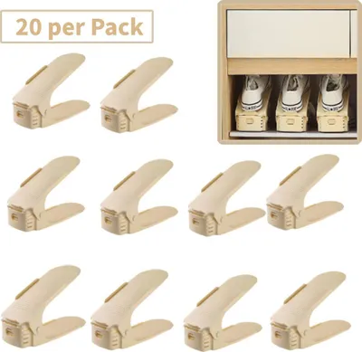 Produktbild von 20 Stück Verstellbarer Schuhregale Set Rutschfest Schuhstapler 3 Höhenverstellbar Schuhaufbewahrung Schuhorganizer, gelb