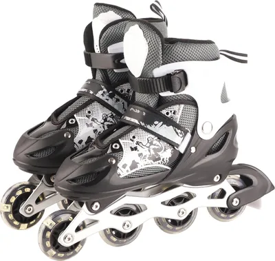 Produktbild von 1 Paar schwarze Inline-Rollschuhe für Kinder, 3-lagiger Schutz, Verriegelung, einzelnes Blinklicht, Rollschuhe für Kinder