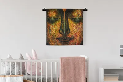 Produktbild von MuchoWow® Wandteppich Wandbehang Buddha - Gesicht - Gold 60x60 cm Tapisserie Dekoration Wandtuch - Dekorationen - Wand Decke