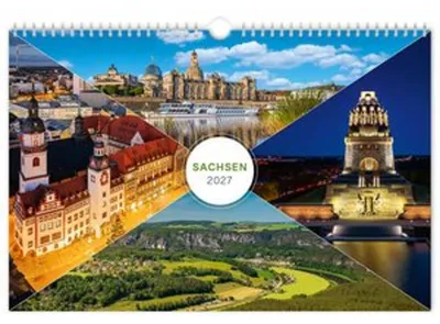 Produktbild von Wandkalender 2027 Sachsen: Ausgewählte Luftbilder, 30 x 20 cm, silberne Wire-O Bindung