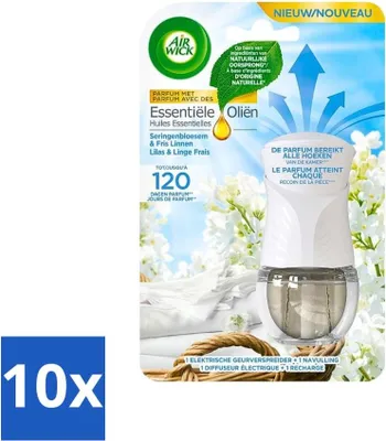 Produktbild von Air Wick Ätherische Öle – Elektrisches Aroma-Diffusor-Starterset – Flieder & Frische Wäsche – 19 ml - Vorteilspack - 10 Stücke