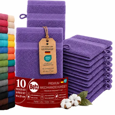 Produktbild von Betz 10 Stück Waschhandschuhe 16x21 cm PREMIUM 100% Baumwolle Farbe: lila