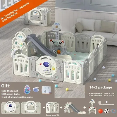 Image de Parc de jeux pliable pour bébés - YHY-A1402 - Avec toboggan - Panier de basket - Barrière de sécurité - HDPE - Tableau d'activités - Pour intérieur