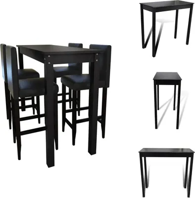 Image de Set de bar Table de bar avec 4 tabourets de bar noir - Ensemble de salle à manger