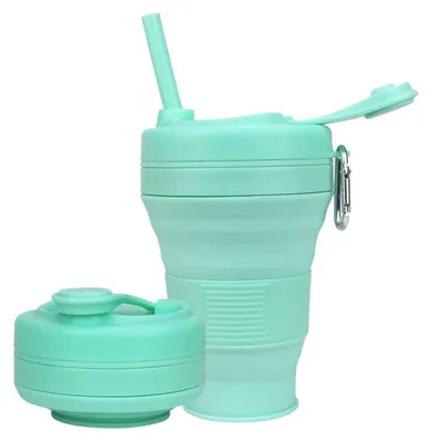 Productafbeelding van Opvouwbare campingbeker van siliconen met rietje, 600 ml, groen