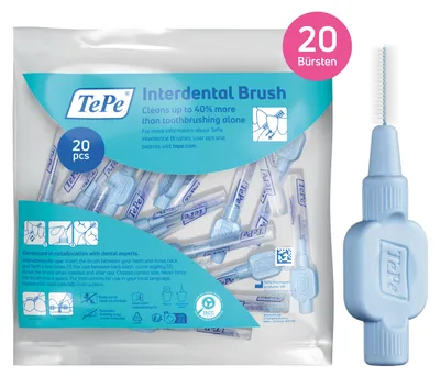 Produktbild von 20-Pack TePe Interdentalbürsten Extra Soft Blau, ISO-Größe: 3, 0,6mm, inkl. Schutzkappen
