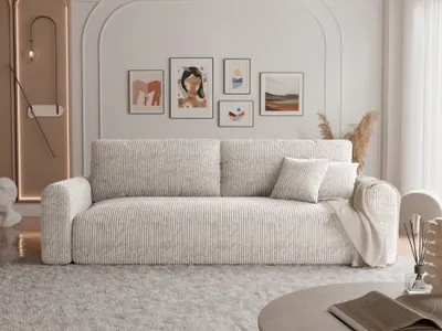 Image de Canapé-lit indépendant JOBO avec fonction sommeil et espace de rangement Canapé 3 placesCanapé-lit moderne Tissu velours côtelé moderne Poso 100 Beige
