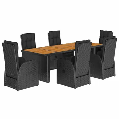 Produktbild von 7-tlg. Garten-Essgruppe mit Kissen Schwarz Poly Rattan