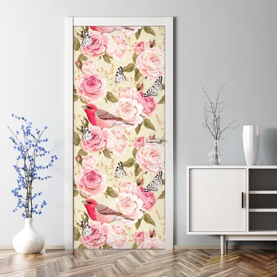 Produktbild von Dekorative Türposter selbstklebend Klebefolie Wandaufkleber Türaufkleber Grün Rosen rosa 70 x 200 cm