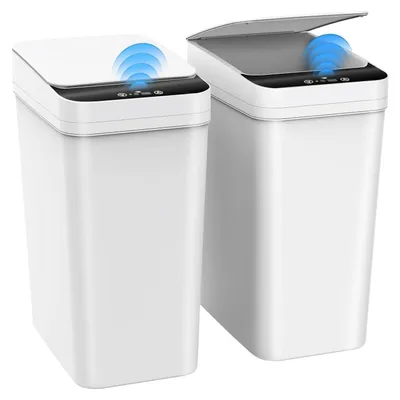 Immagine prodotto di Set da 2 contenitori per rifiuti da bagno con sensore, 10 litri, elettrici, bianchi