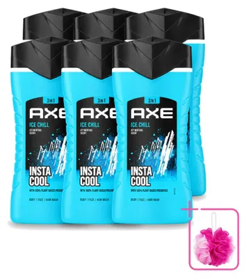 Image de 6 flacons de gel douche Axe Ice Chill 3-en-1 - Menthol - 250 ml - Pack économique - 6 pièces