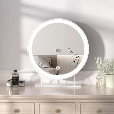 Zdjęcie produktu dla Heilmetz lusterko do makijażu z oświetleniem Φ40cm Białe lusterko kosmetyczne LED Lusterko stołowe 3 kolory światła Ciepła biel/Neutralna/Zimna biel (Możliwość ściemniania 3000-6500K) Dotykowe