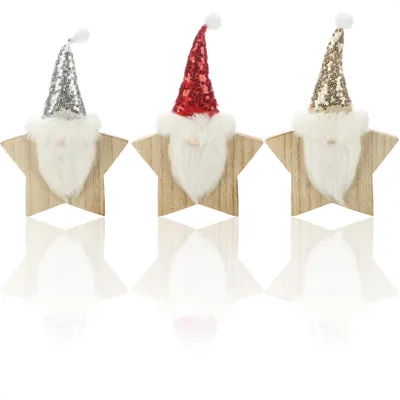 Produktbild von COM-FOUR® 3x Holz-Aufsteller für Weihnachten - Filz-Wichtel in Sternform aus Holz zum Hinstellen - Deko Holzfiguren Zierschmuck
