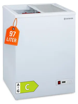 Produktbild von GastroHero Tiefkühltruhe ECO 100 mit Glasschiebedeckel – kompakt, energieeffizient & robust
