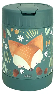 Produktbild von Thermos Baby Essen Edelstahl Tiere - 22 x 7 cm - Pfauen-Grun | by Sassi Junior