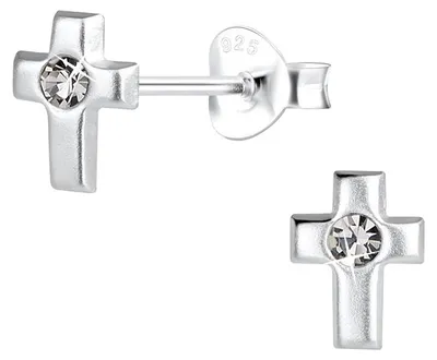 Produktbild von Kreuz Ohrstecker mit Kristall: Ohrringe Silber 925 Grau