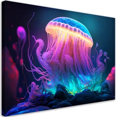 Produktbild von Leinwandbild Neon-Qualle 60x40 Feeby Bunt bild für die wand bereit zum aufhängen