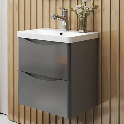 Produktbild von AICA Badmöbel-Set 50cm HALMON hochglanz Dunkelgrau Badezimmerschrank,Mineralgusswaschbecken mit Unterschrank,Badschrank mit 2 Schubladen