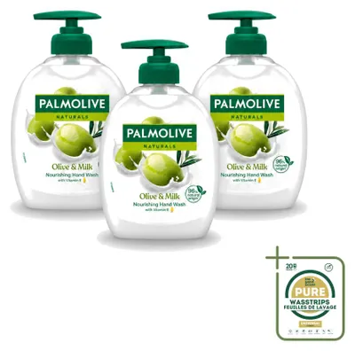 Image de 3 flacons de savon pour les mains Palmolive, lait et olive, 300 ml chacun, lot de 3