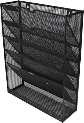 Produktbild von Briefe -Tablettwand, Magazinhalter -Wanddateiorganisator, Metall, 5 Taschen, Zeitungshalter, Büro, Raumspardokumente, Notizbücherdateien