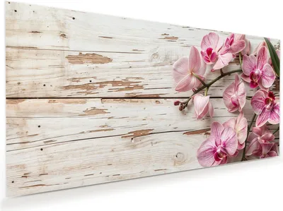 Produktbild von Glasbild 80x40cm in XXL für Wohnzimmer, Schlafzimmer Motiv Orchideen auf Holz