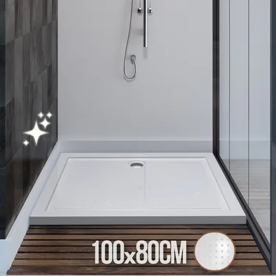 Produktbild von Aquamarin® Duschwanne - 100x80 cm, Superflach, Niedrig, Rutschfest, Rechteckig, bis 250 kg Belastbar, Acryl, Weiß - Duschtasse, Duschbecken