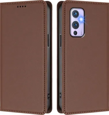 Image de Etui en cuir pour OnePlus 9, étui magnétique en cuirPolyuréthaneavec support Marron