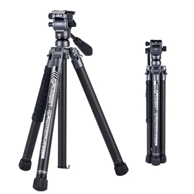 Produktbild von Fotopro X-Aircross 3 Lite 157 cm Carbon Reisestativ, ultraleicht (0,81 kg), mit Panorama-Kugelkopf, für DSLR, Tragetasche, max. 10 kg, Grau