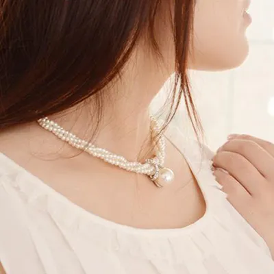 Produktbild von Damenmode-Anhängerkette, Halsband, Kunstperlen, Statement-Halskette, Schmuck