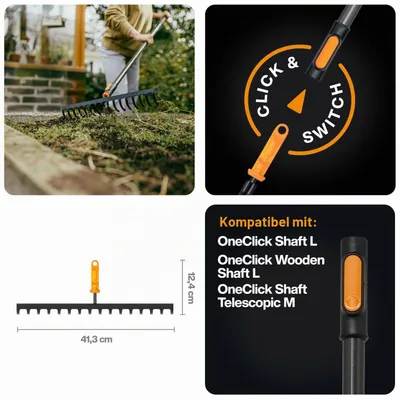Produktbild von Fiskars OneClick Soil Rake 16 prongs, Schwarz/Orange