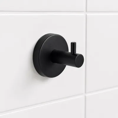 Produktbild von ROUND BLACK Handtuchhaken Edelstahl 2er Set- Schwarz Matt - Badhaken - Wandhaken