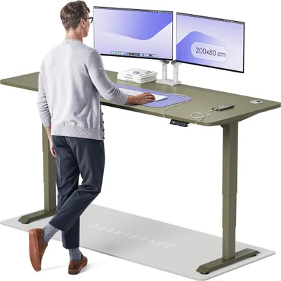 Zdjęcie produktu dla Desktronic HomePro biurko z elektryczną regulacją wysokości 200x80cm zielone/zielone z funkcją pamięci, technologią antykolizyjną, portami ładowania USB-A i USB-C