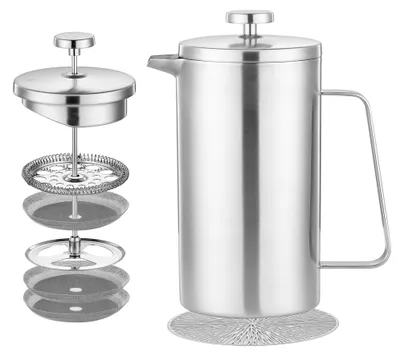 French Press 2 Tassen 350ml Edelstahl Silber
