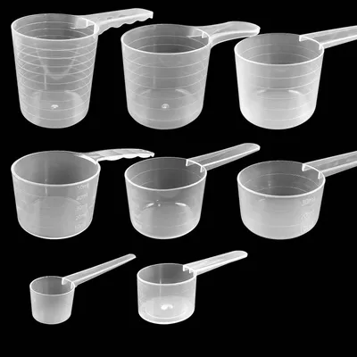 Maatlepelset 8-teilig, transparent, 10–100 ml, PP-Kunststoff