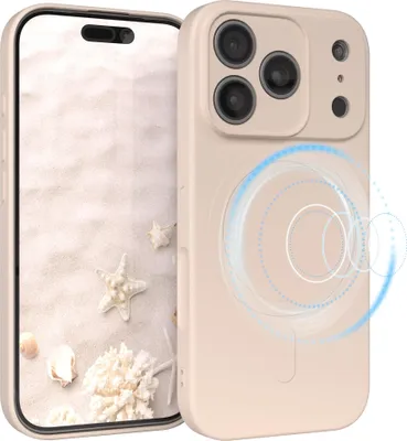 Produktbild von EAZY CASE - Silikonhülle magnetisch für Apple iPhone 17 Pro, Hülle Silikon, weich stoßfeste Magnet Handyhülle, Schutzhülle mit Kameraschutz, TPU Bumper in Natur