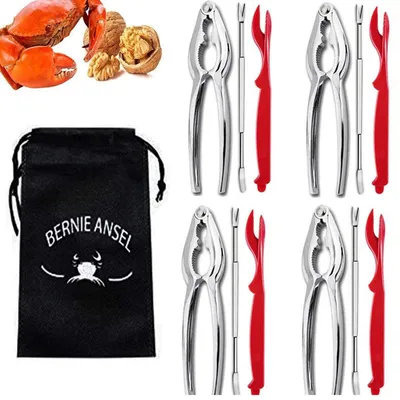 Produktbild von Nussknacker & Meeresfrüchte Werkzeug Set | Edelstahl Krabbenschere, Hummerknacker, Picks & Schere im Aufbewahrungsbeutel