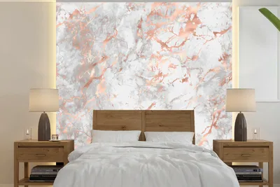 Produktbild von MuchoWow® Fototapete für Wohnzimmer oder Schlafzimmer Wandtapete Vinyl Motivtapete Marmor - Blattgold - Weiß - 240x240 cm - Schlafzimmer-Tapete