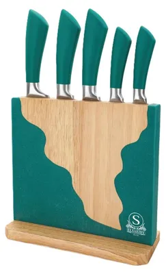 Image de Ensemble de 6 couteaux avec bloc à couteaux - Couteaux de cuisine avec manches ergonomiques - Vert