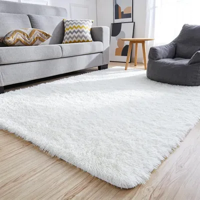 Productafbeelding van Vloerkleed - 120 x 160 cm - Polyester - Hoogpolig - Modern - Antislip - Machinewasbaar - Wit