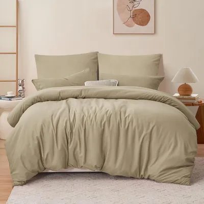 Produktbild von Bettwäsche-Set 200x220 cm Khaki 3-teilig Mikrofaser mit Reißverschluss Bügelfrei