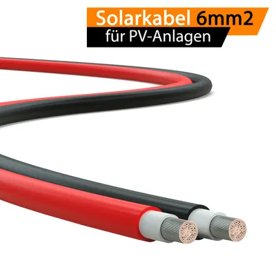 Produktbild von ORSEM 1m Premium Solarkabel Solarleitung 6mm² PV Kabel H1Z2Z2-K Solar Anschlusskabel Photovoltaik Anlagen Halogenfrei Kupferkabel Schwarz