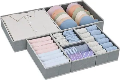 Immagine prodotto di Organizer imbottito per il bagagliaio, 6 pezzi, per vestiti, biancheria intima, calzini, cinture, grigio