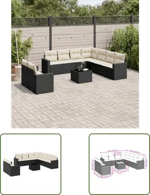 Produktbild von The Living Store 10-tlg. Garten-Sofagarnitur mit Kissen Schwarz Poly Rattan
