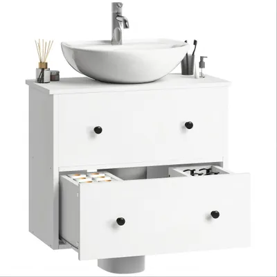 Produktbild von Wandmontage unter Waschbecken Badezimmermöbel mit 2 Schubladen - Weiß